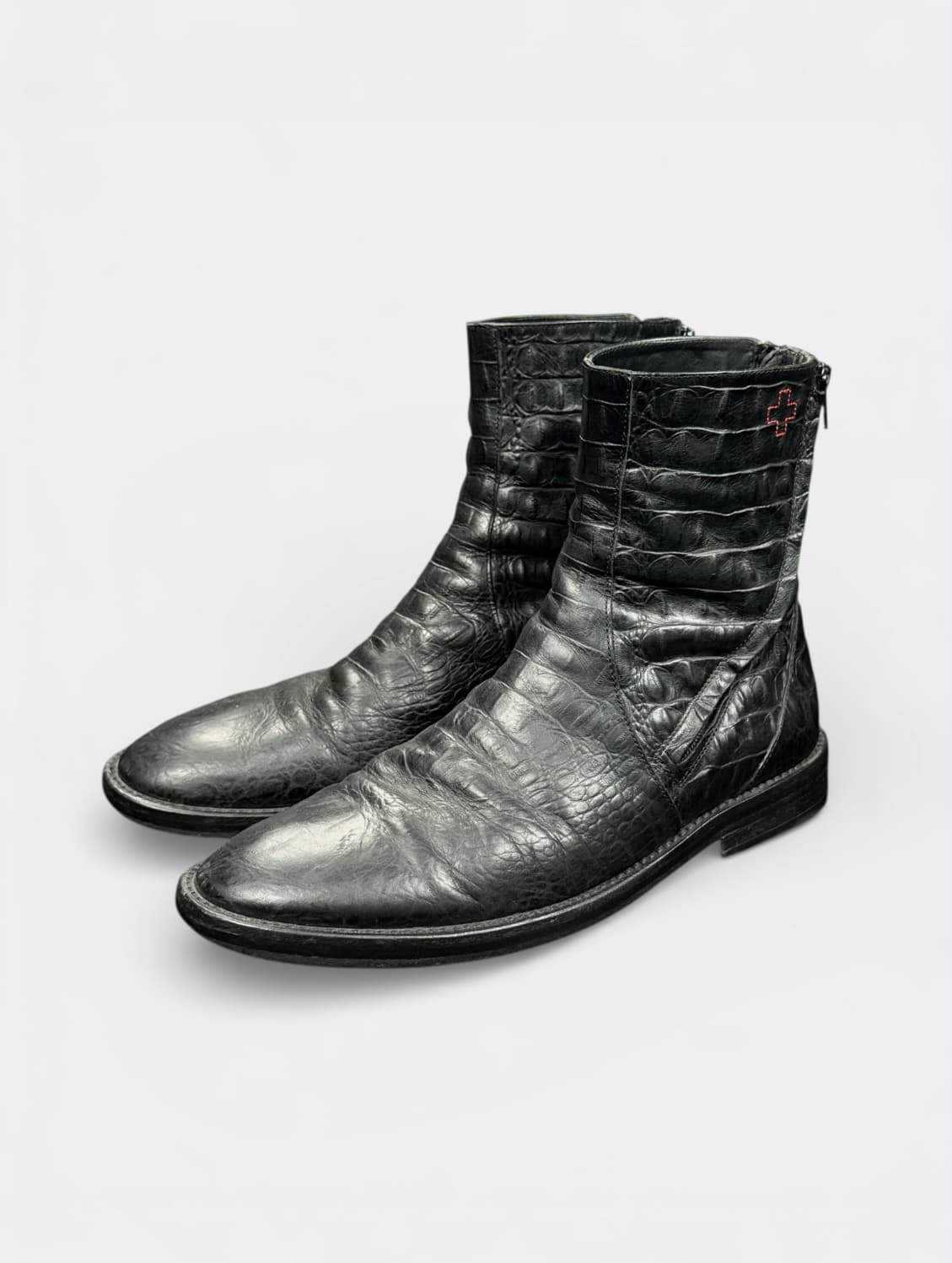 90’s Crocodile Leather Dual Zip Boots